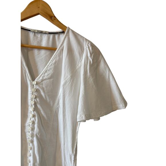 Vintage Esprit Button Front Flutter Short Sleeve Top White - Picture 3 of 5